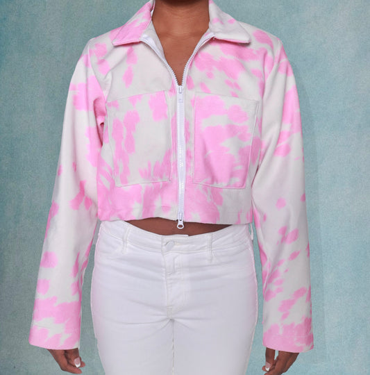 Pink Cropped Cowskin Jacket
